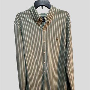 Ralph Lauren size XXL button down green and white knit oxford shirt